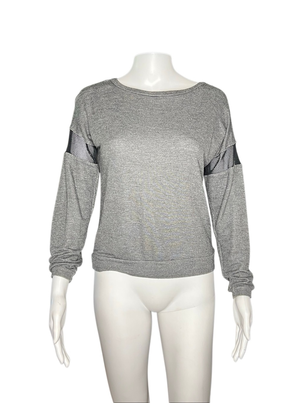 Fitz + Eddi Light Gray Women's Long-Sleeve Pullover Top with Mesh Accents XXS